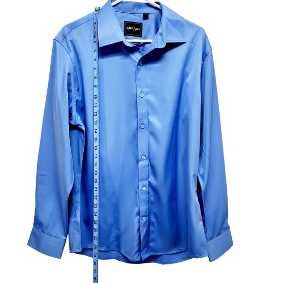 Shield-X Flex Blue Long Sleeve ButtonUp Shirt Silk Size L Design In Italy Mens - Picture 7 of 11